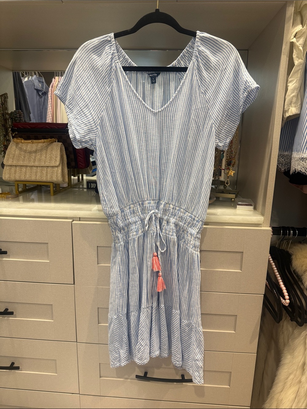 Nautica Blue & White Striped V-Neck Dress